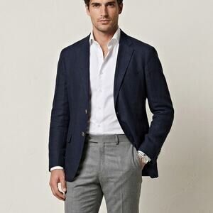 SUITSUPPLY Foltex Pure Linen Unstructured Blazer Jacket Navy Blue 54IT 44US